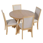 Ensemble de salle à manger Whisen 5 pièces style ferme avec table ronde extensible et 4 chaises tapissées