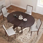 Whisen 5-Piece Farmhouse Extendable Round Dining Table Set for 4, Kitchen Table and 4 Upholstered Dining Chairs