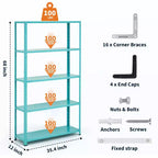 Étagère de rangement métallique robuste à 5 niveaux - Unité de rayonnage en acier réglable pour garage, cuisine - Étagère utilitaire industrielle de 173 cm (68 po) H x 89 cm (35 po) L x 30,5 cm (12 po) P - Vert clair