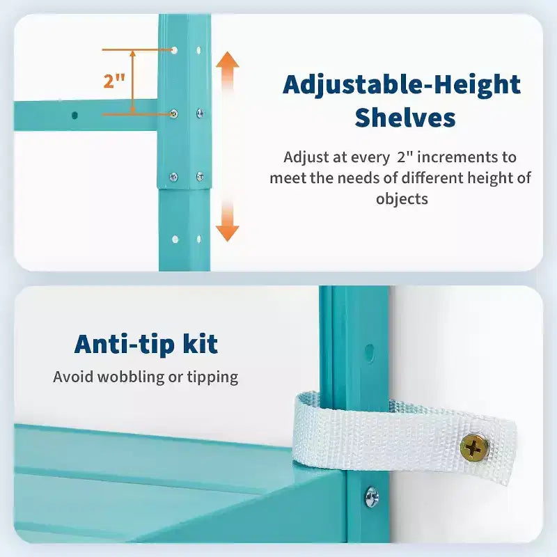 Étagère de rangement métallique robuste à 5 niveaux - Unité de rayonnage en acier réglable pour garage, cuisine - Étagère utilitaire industrielle de 173 cm (68 po) H x 89 cm (35 po) L x 30,5 cm (12 po) P - Vert clair