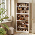 Meuble à chaussures 9 niveaux Lantine pour 32 paires, étagère à chaussures haute en bois avec étagères réglables pour salon, chambre, entrée, marron et blanc