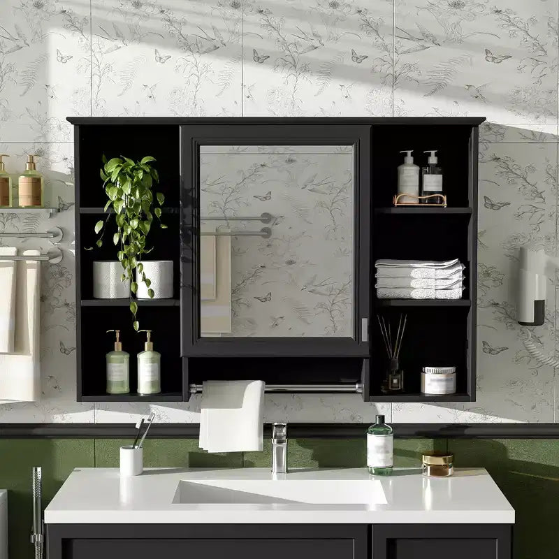 GDFStudio Kenai 42 Bathroom Wall Mounted Medicine Cabinet with High-Define Mirror and Open Shelves