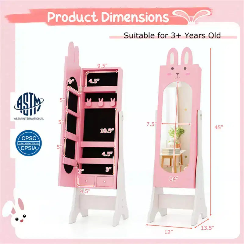 Ensemble coiffeuse rose pour enfants avec miroir et chaise, avec armoire à bijoux