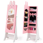 Ensemble coiffeuse rose pour enfants avec miroir et chaise, avec armoire à bijoux