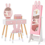 Ensemble coiffeuse rose pour enfants avec miroir et chaise, avec armoire à bijoux