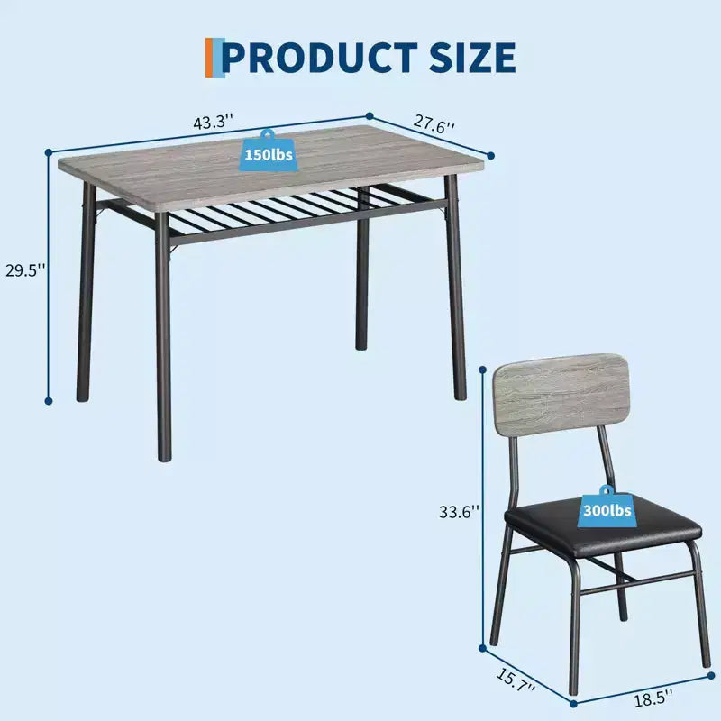 Ensemble table à manger pour 4 avec étagère de rangement, table de cuisine 5 pièces et 4 chaises rembourrées, plateau de table en bois et cadre métallique robuste, ensemble de salle à manger