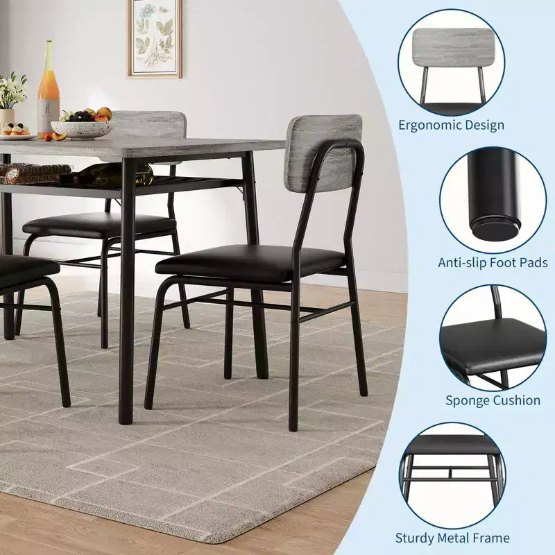 Ensemble table à manger pour 4 avec étagère de rangement, table de cuisine 5 pièces et 4 chaises rembourrées, plateau de table en bois et cadre métallique robuste, ensemble de salle à manger