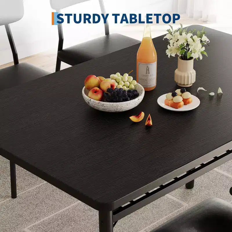 Ensemble table à manger pour 4 avec étagère de rangement, table de cuisine 5 pièces et 4 chaises rembourrées, plateau de table en bois et cadre métallique robuste, ensemble de salle à manger