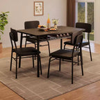 Ensemble table à manger pour 4 avec étagère de rangement, table de cuisine 5 pièces et 4 chaises rembourrées, plateau de table en bois et cadre métallique robuste, ensemble de salle à manger