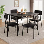 Dining Table Set for 4 with Storage Rack, 5-Piece Kitchen Table and Upholstered Chairs of 4, Wood Table Top & Heavy-Duty Metal Frame, Dining Room Set
