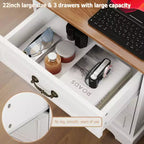 TYBOATLE Table de Chevet Blanche à 3 Tiroirs avec Station de Charge, Table de Chevet de Style Ferme avec Ports USB et Type-C, Grande Table d'Appoint pour Chambre à Coucher et Salon