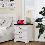TYBOATLE White 3 Drawer Nightstand with Charging Station, Farmhouse Bedside Table with USB & Type-C Ports, Large End Table for Bedroom Living Room