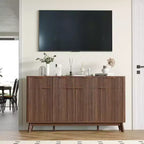 Buffet de salle à manger cannelé avec 3 tiroirs de rangement et étagères réglables, meuble de rangement moderne de 152 cm de large pour salon
