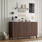 Buffet de salle à manger cannelé avec 3 tiroirs de rangement et étagères réglables, meuble de rangement moderne de 152 cm de large pour salon
