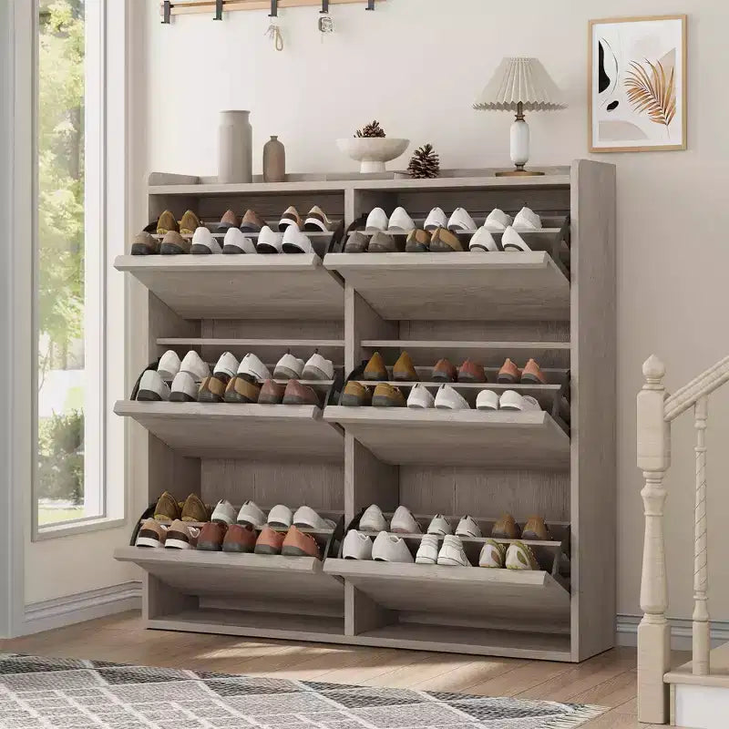 Meuble à chaussures avec 3 tiroirs basculants, meuble à chaussures en bois avec étagères réglables, organiseur de rangement de chaussures à 4 niveaux pour entrée, couloir, salon
