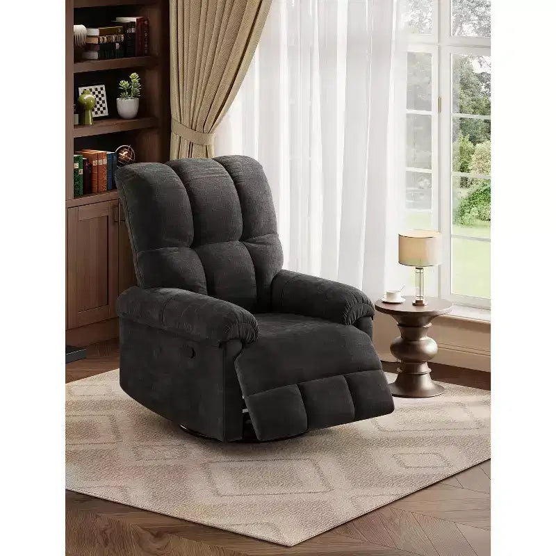 Fauteuil inclinable, pivotant et berçant avec support lombaire - Fauteuil à bascule manuel en chenille pour salon, chambre à coucher ou chambre d'enfant