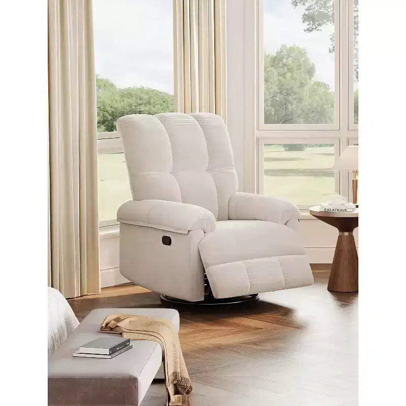 Fauteuil inclinable, pivotant et berçant avec support lombaire - Fauteuil à bascule manuel en chenille pour salon, chambre à coucher ou chambre d'enfant