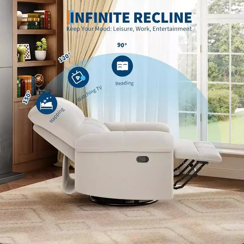 Fauteuil inclinable, pivotant et berçant avec support lombaire - Fauteuil à bascule manuel en chenille pour salon, chambre à coucher ou chambre d'enfant