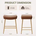 Lot de 2 tabourets de bar hauteur comptoir, chaises en cuir avec pieds en métal, marron