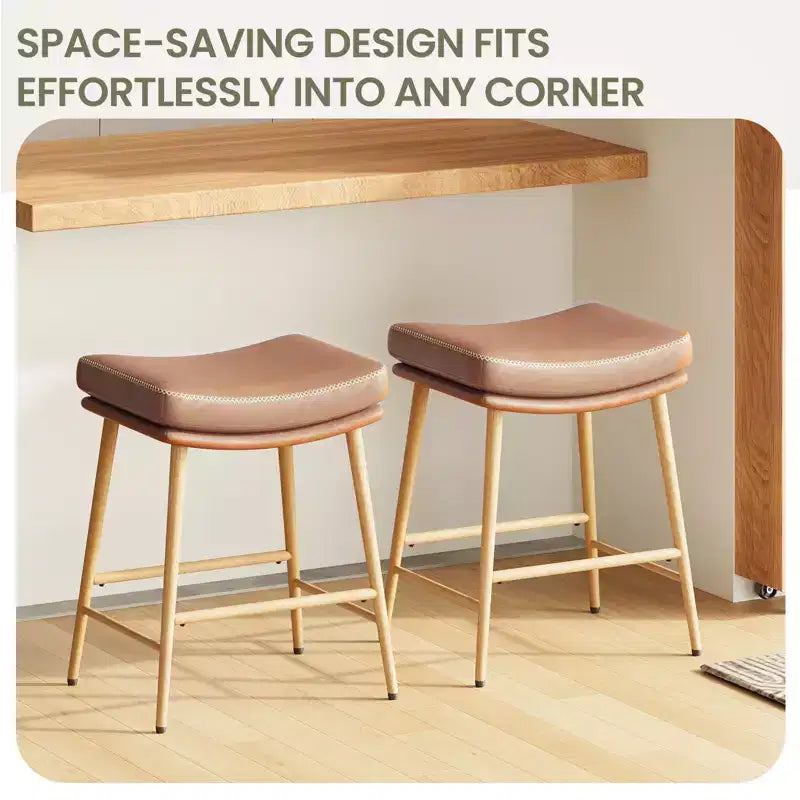 Lot de 2 tabourets de bar hauteur comptoir, chaises en cuir avec pieds en métal, marron
