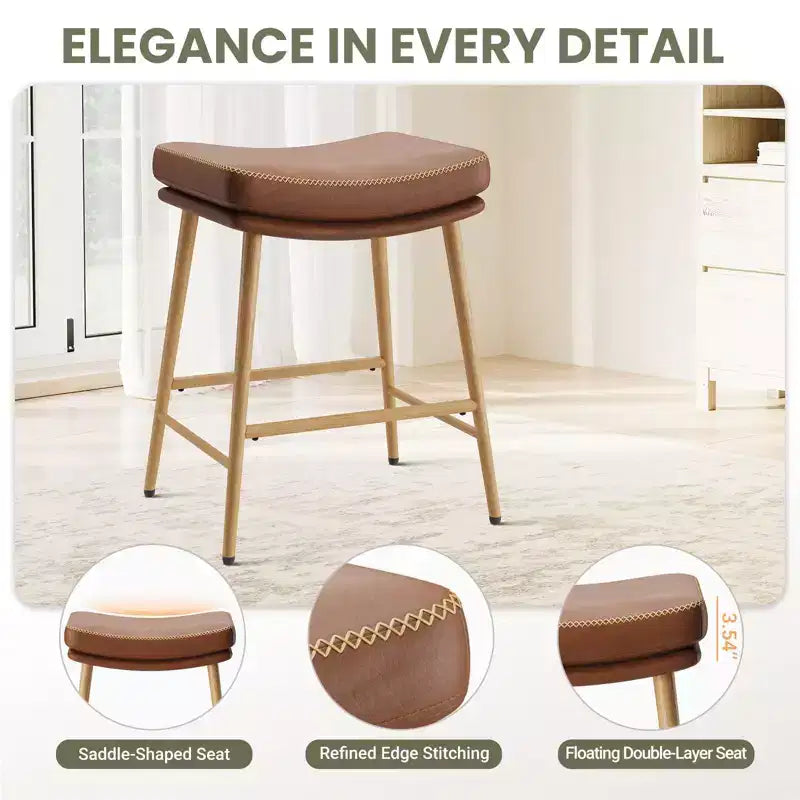 Lot de 2 tabourets de bar hauteur comptoir, chaises en cuir avec pieds en métal, marron