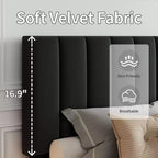 Cadre de lit en velours réglable avec tête de lit capitonnée verticale - Lit plateforme, pas besoin de sommier, support robuste et silencieux