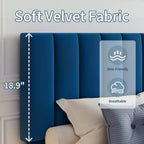 Cadre de lit en velours réglable avec tête de lit capitonnée verticale - Lit plateforme, pas besoin de sommier, support robuste et silencieux