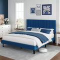 Adjustable Velvet Bed Frame with Vertical Channel Headboard - Platform Bed, No Box Spring Needed, Sturdy & Noise-Free Support