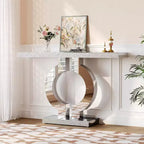 Console Lantine 43" en verre miroir avec base en O, table d'entrée ou de canapé pour salon, couloir, finition miroir