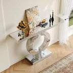 Console Lantine 43" en verre miroir avec base en O, table d'entrée ou de canapé pour salon, couloir, finition miroir