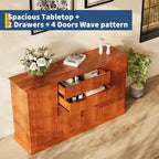 Meuble de rangement buffet de 58 po, meuble de bar à café cannelé avec 2 tiroirs, console multimédia en bois, bahut d'appoint pour salon, cuisine, noyer
