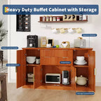 Meuble de rangement buffet de 58 po, meuble de bar à café cannelé avec 2 tiroirs, console multimédia en bois, bahut d'appoint pour salon, cuisine, noyer