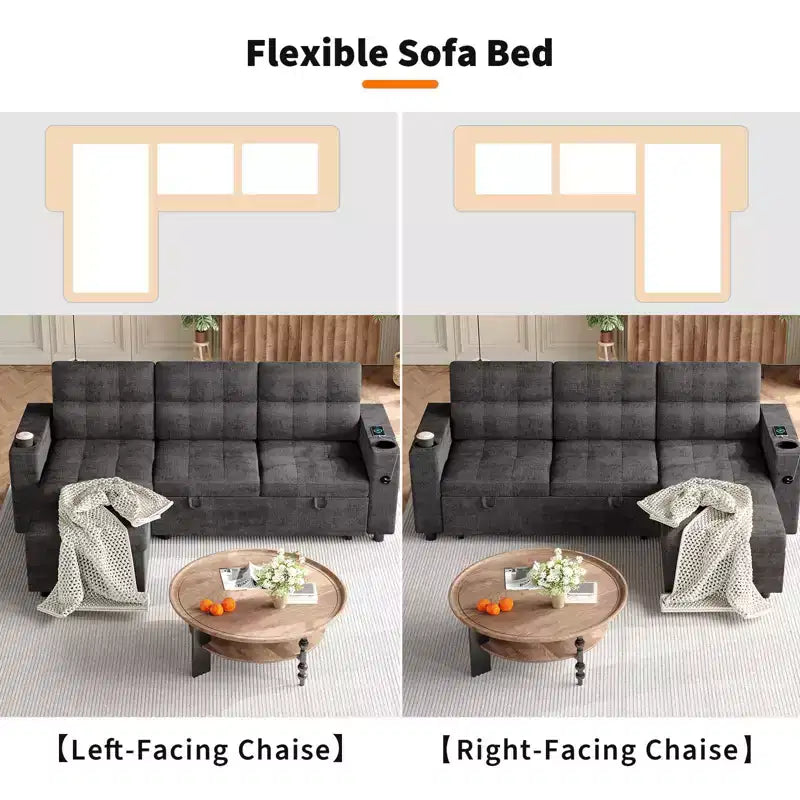 COZONY Canapé-lit d'angle en L 84" avec lit gigogne, méridienne de rangement réversible et porte-gobelets pour salon