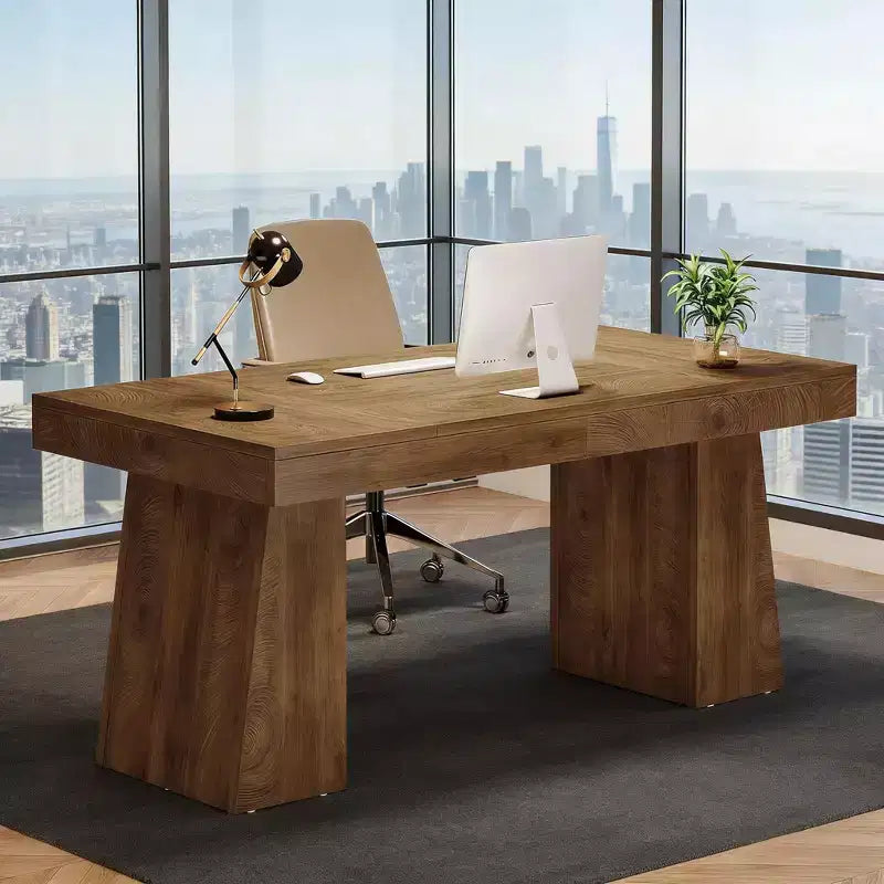 Bureau de direction, bureau d'ordinateur moderne en bois, poste de travail