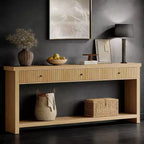 Console, longue table de canapé en bois avec 3 tiroirs