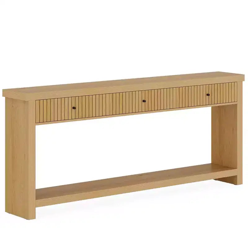 Console, longue table de canapé en bois avec 3 tiroirs