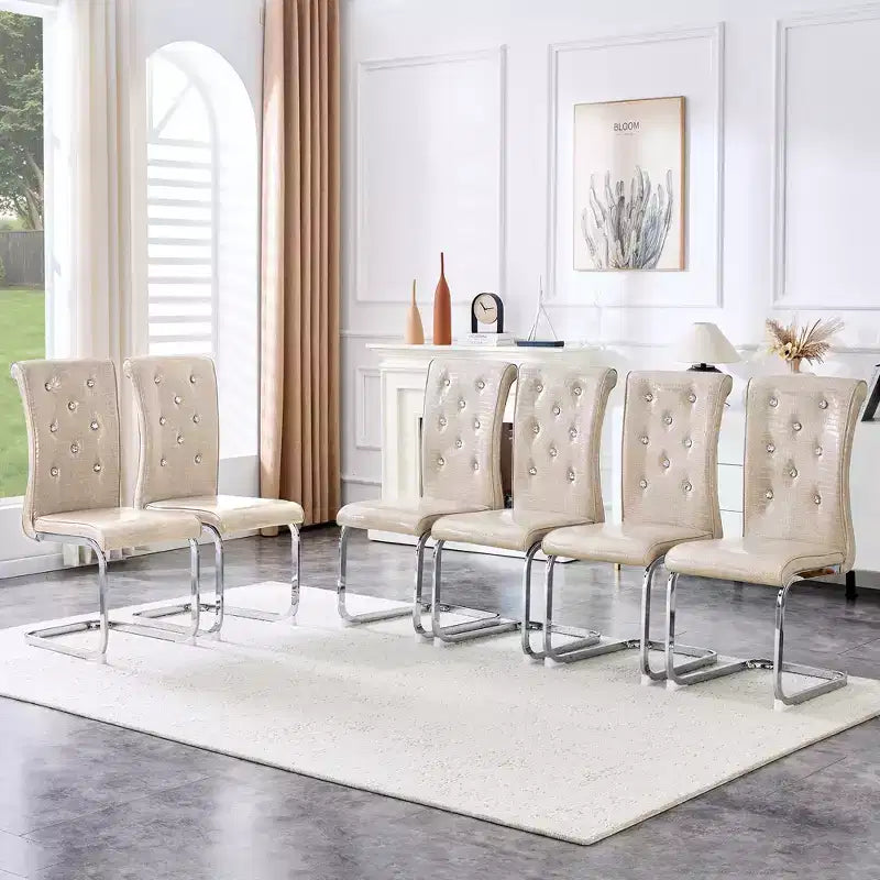 Lot de 2 chaises de salle à manger rétro en similicuir façon peau d'alligator avec détails de boucle en cristal
