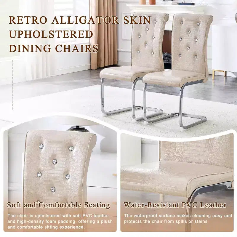 Lot de 2 chaises de salle à manger rétro en similicuir façon peau d'alligator avec détails de boucle en cristal