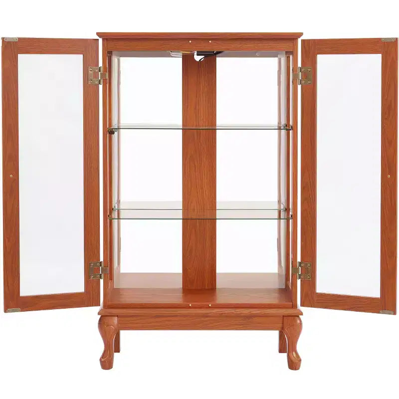 Vitrine 2 portes avec portes en verre trempé, panneau arrière miroir, étagères réglables et éclairage pour la maison