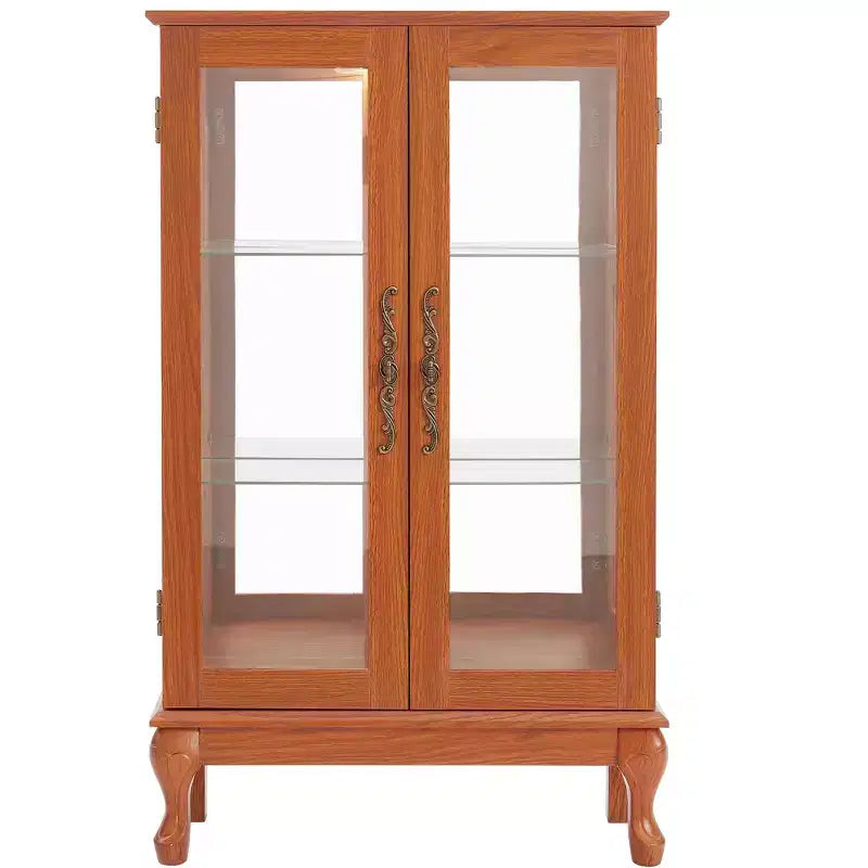Vitrine 2 portes avec portes en verre trempé, panneau arrière miroir, étagères réglables et éclairage pour la maison