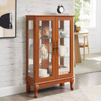 Vitrine 2 portes avec portes en verre trempé, panneau arrière miroir, étagères réglables et éclairage pour la maison