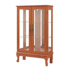 Vitrine 2 portes avec portes en verre trempé, panneau arrière miroir, étagères réglables et éclairage pour la maison