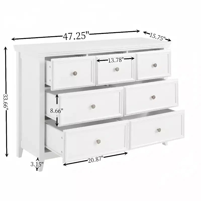 Commode moderne à 7 tiroirs, avec poignées métalliques, pour rangement de chambre à coucher