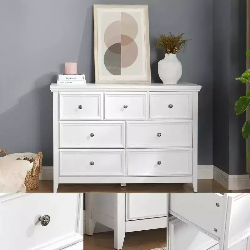 Commode moderne à 7 tiroirs, avec poignées métalliques, pour rangement de chambre à coucher