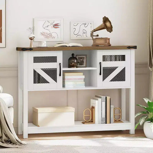ACOINEL 43.3 Table d'entrée de ferme avec rangement, Console rustique pour canapé/couloir, Table de couloir étroite blanc et noyer