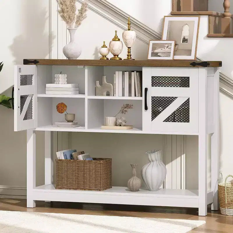 ACOINEL 43.3 Table d'entrée de ferme avec rangement, Console rustique pour canapé/couloir, Table de couloir étroite blanc et noyer