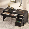 53.54 Farmhouse Executive Desk with Drawers | Wooden Home Office Computer Desk with Charging Station & File Cabinet Storage for Work Study Writing