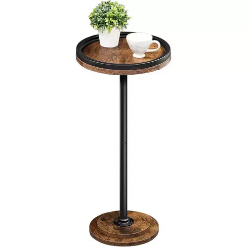 ACOINEL Small Round Side Table, Drink/Coffee Martini Table with Pedestal Accent, Rustic Brown End Table for Small Spaces