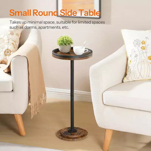 ACOINEL Petite table d'appoint ronde, table à martini/café avec piédestal, table de chevet rustique marron pour petits espaces