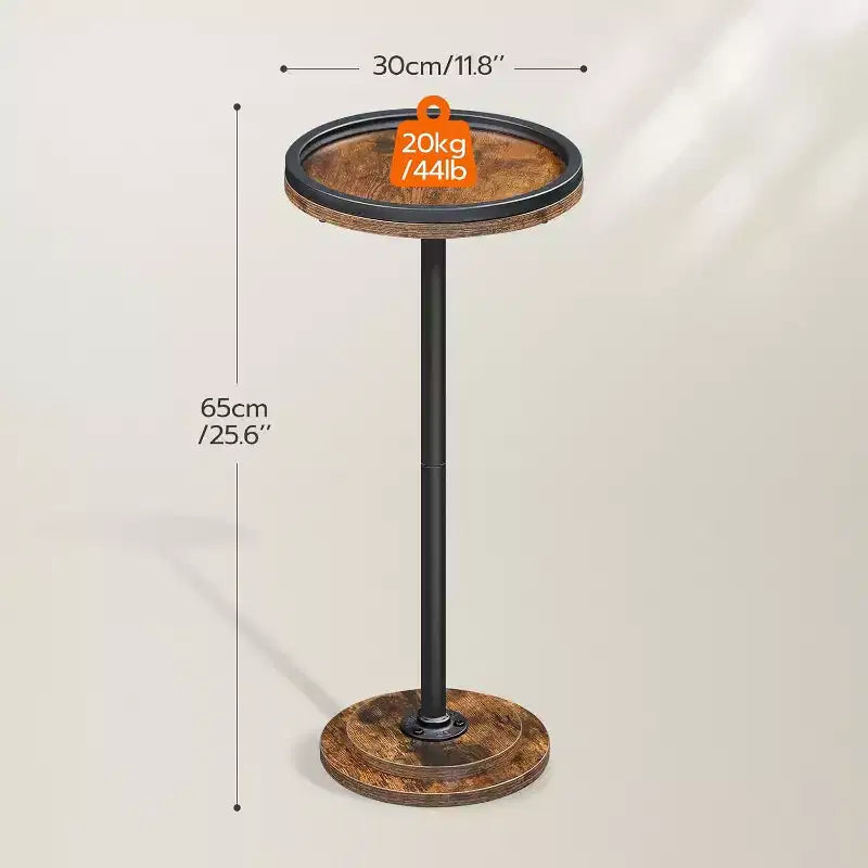 ACOINEL Petite table d'appoint ronde, table à martini/café avec piédestal, table de chevet rustique marron pour petits espaces